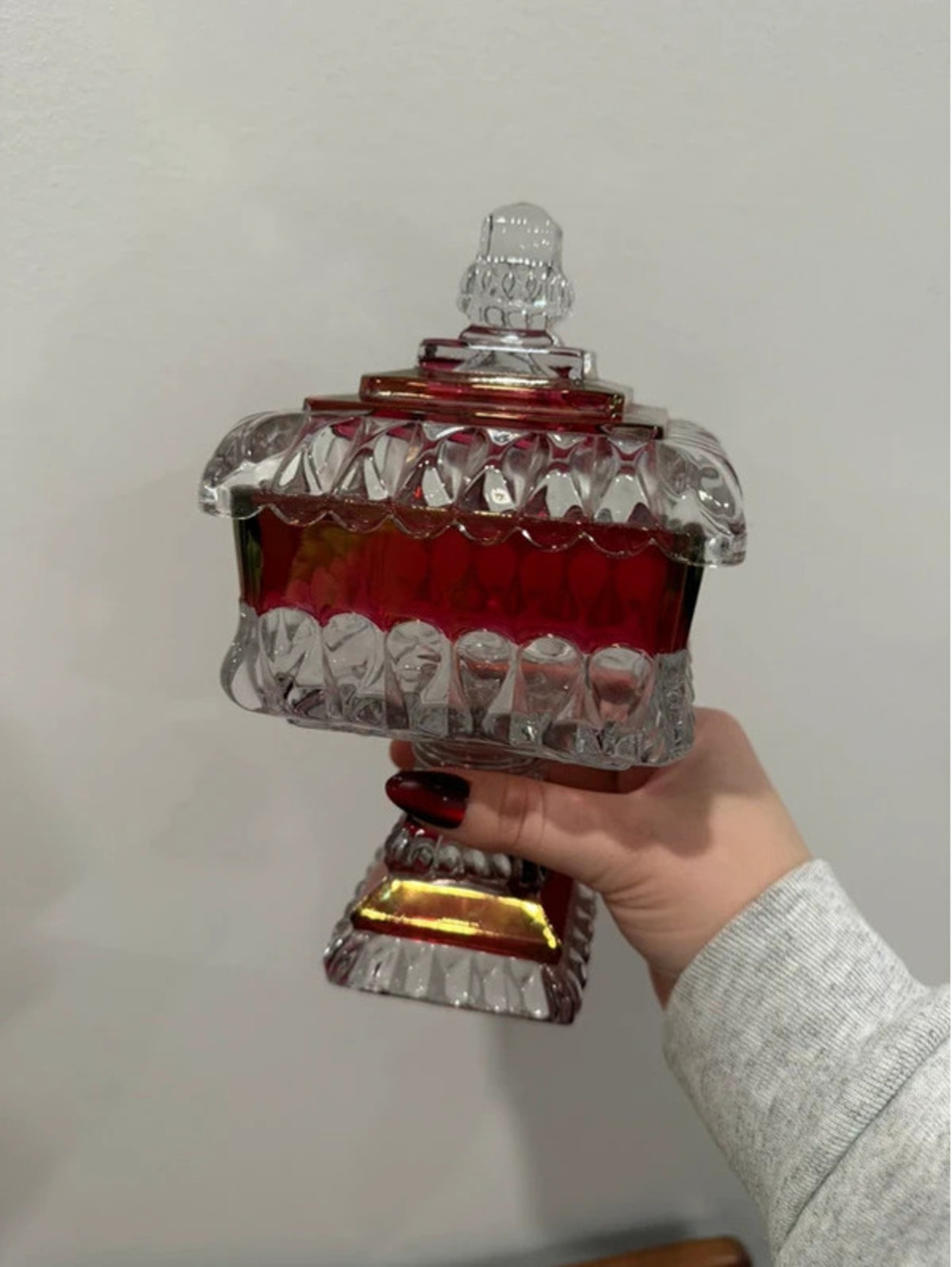 Vintage Westmoreland Ruby Flash Glass Pedestal Candy Dish with Lid
